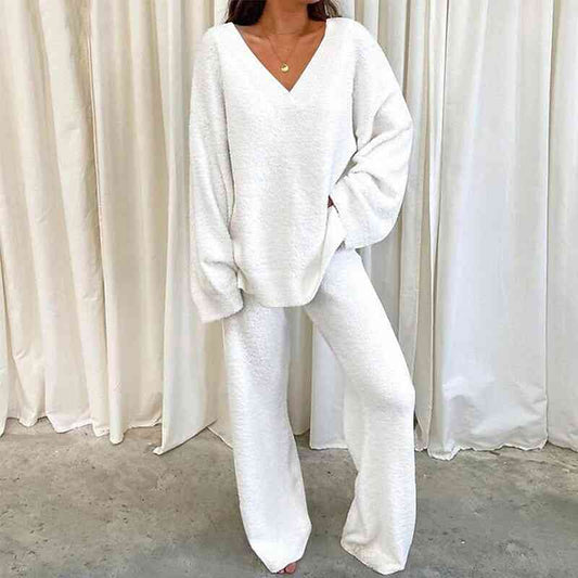 V-Neck Long Sleeve Top and Long Pants Set - Body By J'ne