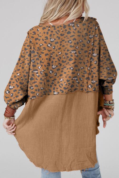 Textured Leopard Dropped Shoulder Blouse - Body By J'ne