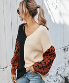 Leopard Color Block V-Neck Tunic Pullover Sweater - Body By J'ne