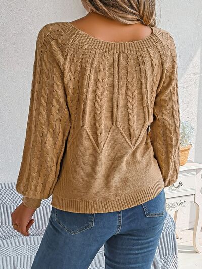 Cable-Knit Round Neck Long Sleeve Sweater - Body By J'ne