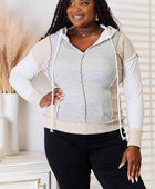 Color Block Exposed Seam Drawstring Hoodie - Body By J'ne