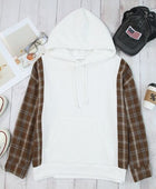 Plaid Waffle-Knit Drawstring Kangaroo Pocket Hoodie - Body By J'ne