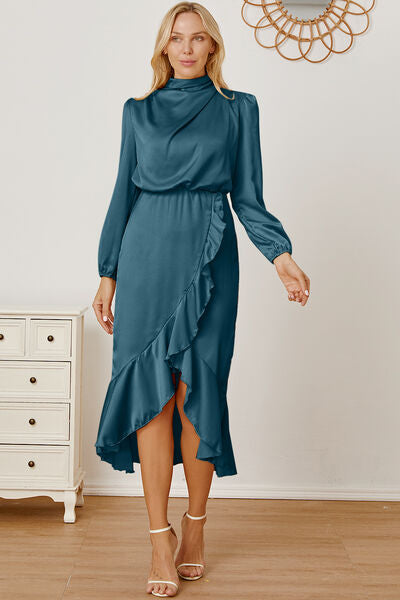 Mock Neck Ruffled Asymmetrical Dress - Body By J'ne