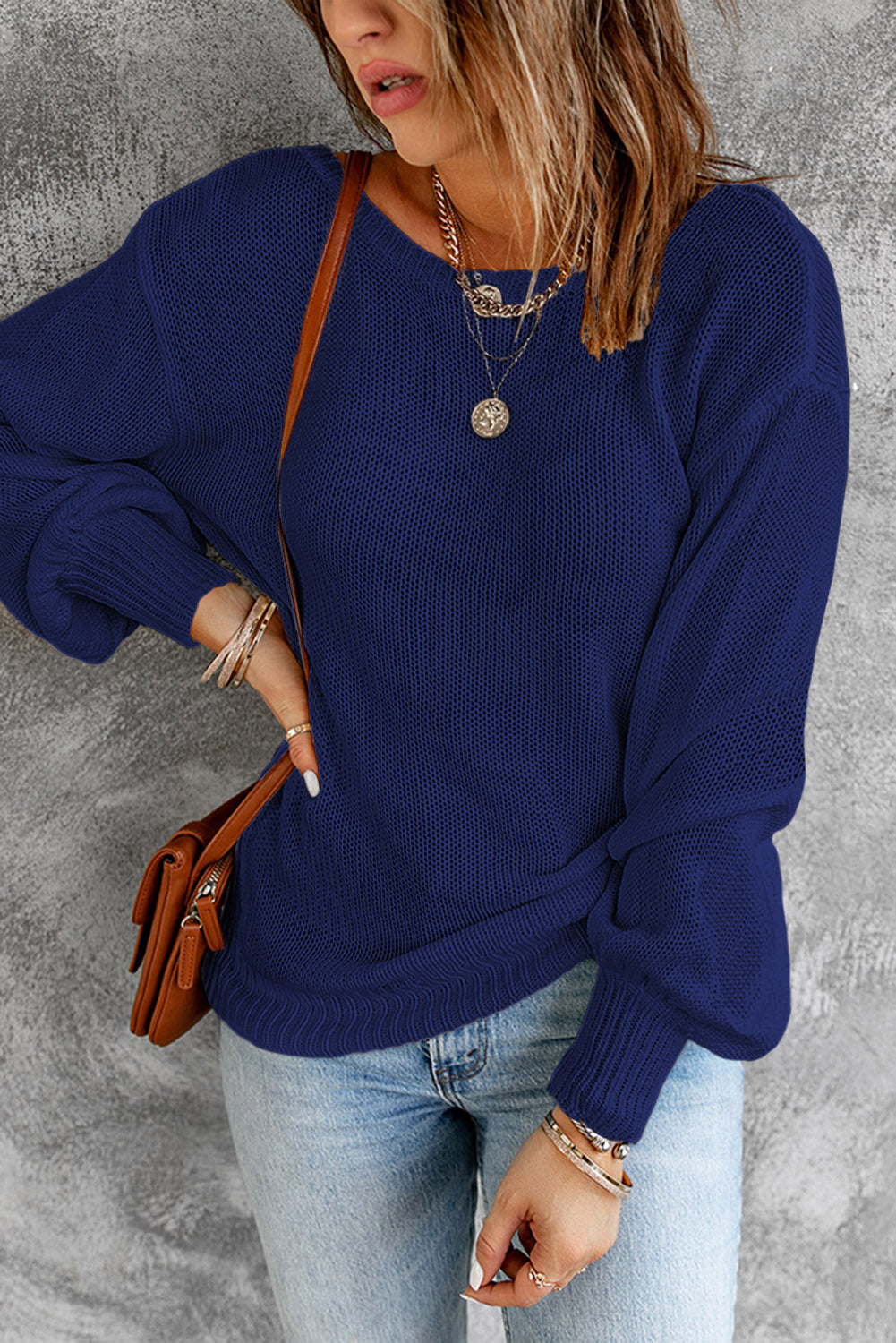 Tied Balloon Sleeve Round Neck Sweater - Body By J'ne