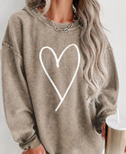 Heart Round Neck Dropped Shoulder Sweatshirt - Body By J'ne