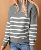 Striped Decorative Button Mock Neck Sweater - Body By J'ne