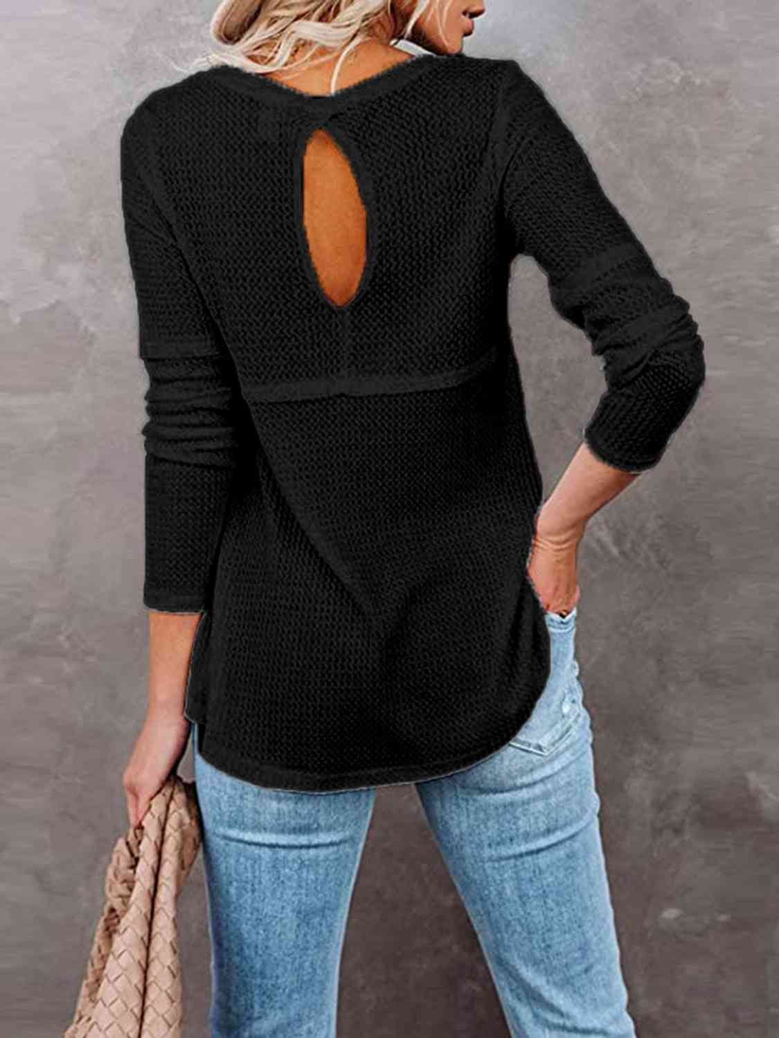 Cutout Round Neck Long Sleeve T-Shirt - Body By J'ne