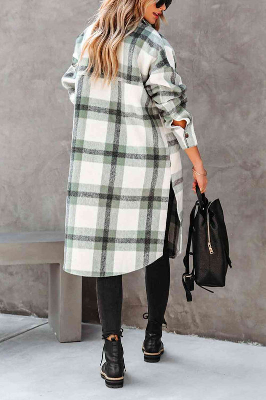 Plaid Collared Button Down Coat - Body By J'ne