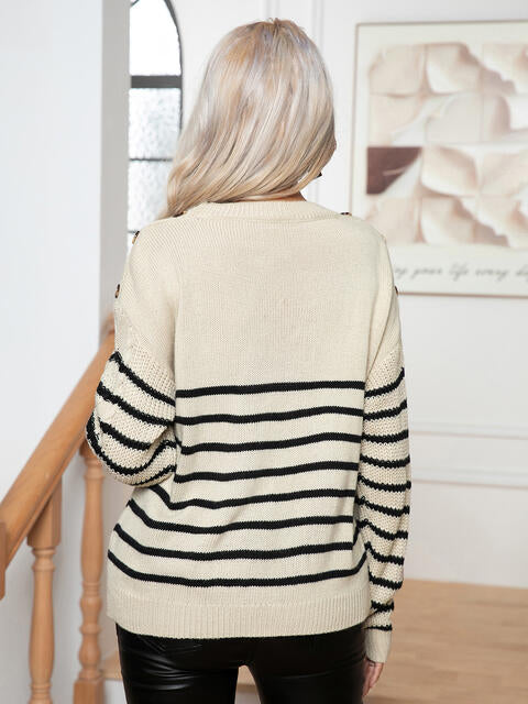 Striped Round Neck Cable-Knit Sweater - Body By J'ne