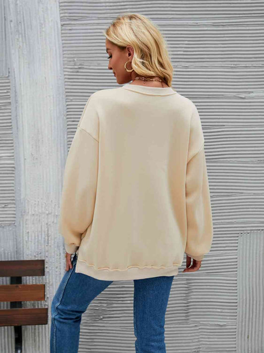 Round Neck Drop Shoulder Sweatshirt - Body By J'ne