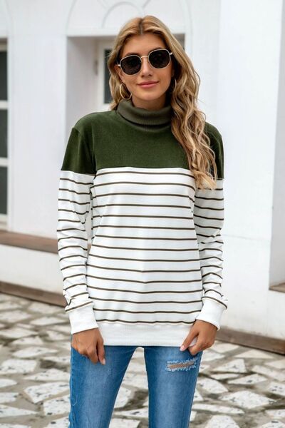 Striped Contrast Turtleneck Sweater - Body By J'ne