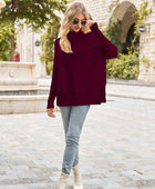 Ribbed Turtleneck Long Sleeve Slit Sweater - Body By J'ne