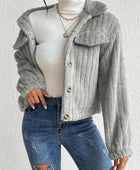 Fuzzy Button Up Collared Neck Jacket - Body By J'ne