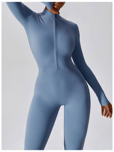 Zip Up Mock Neck Long Sleeve Jumpsuit - Body By J'ne