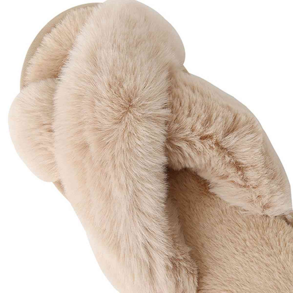 Faux Fur Crisscross Strap Slippers - Body By J'ne