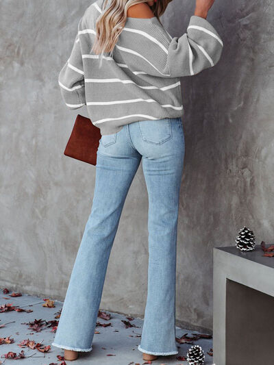 Striped Dropped Shoulder Pullover Sweater - Body By J'ne