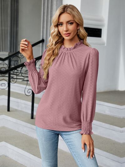 Frill Mock Neck Lantern Sleeve Blouse - Body By J'ne