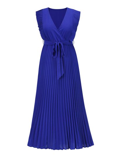 Tied Surplice Cap Sleeve Pleated Dress - Body By J'ne