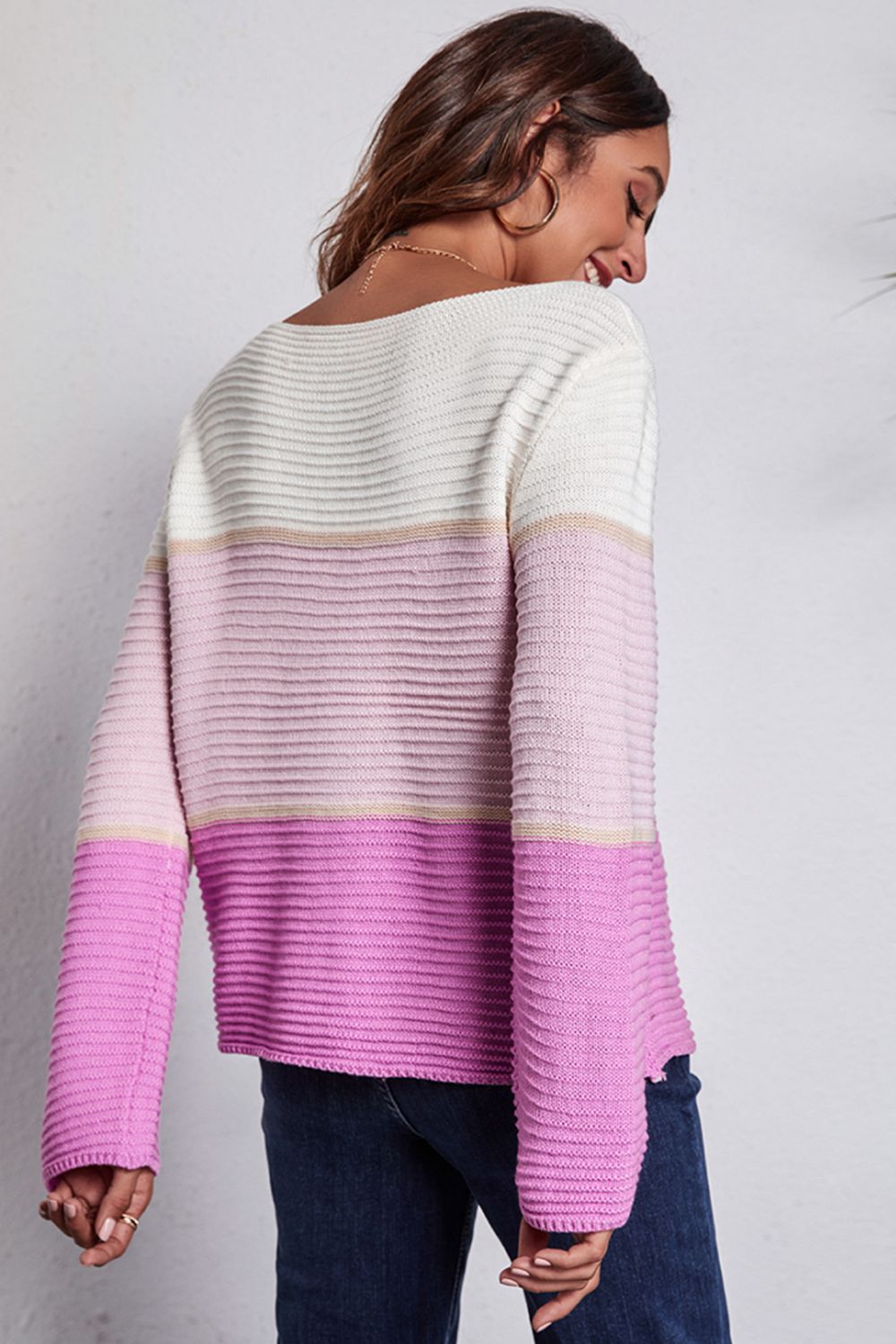 Color Block Horizontal Ribbing Sweater - Body By J'ne