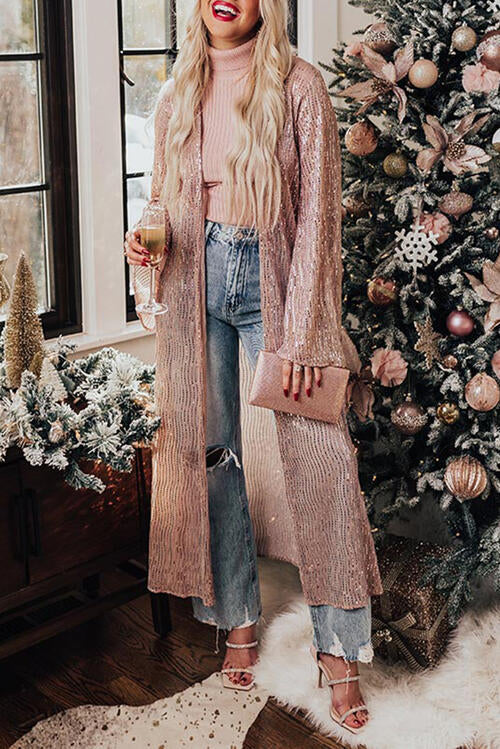Sequin Open Front Long Sleeve Cardigan - Body By J'ne