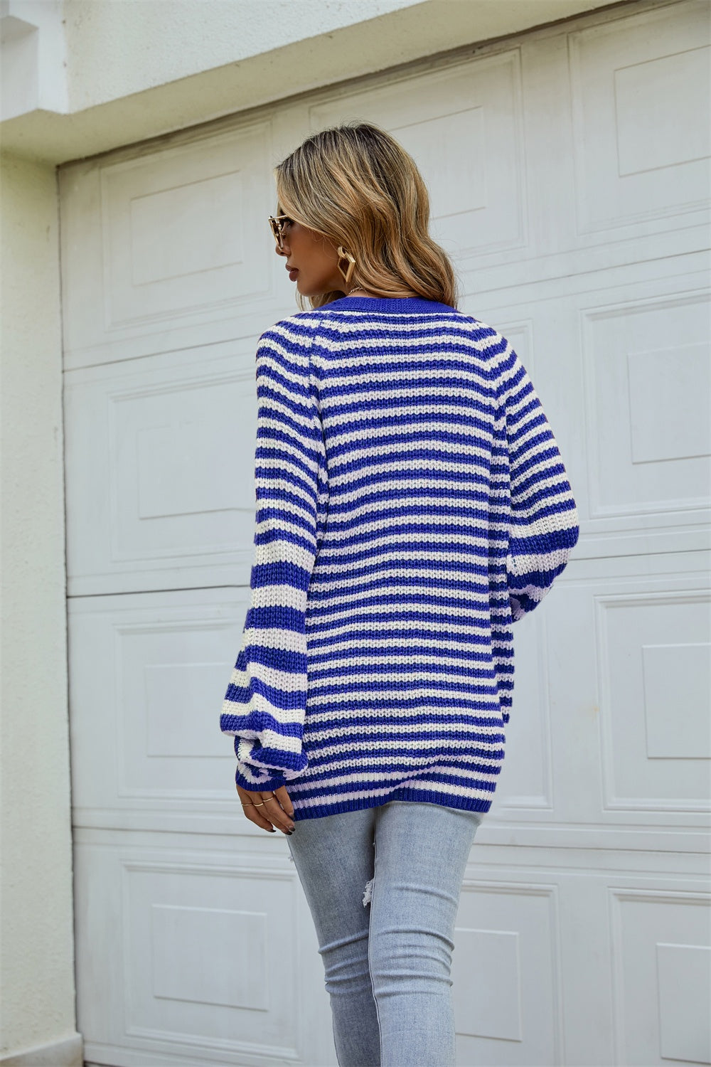 Striped Button Up Long Sleeve Cardigan - Body By J'ne