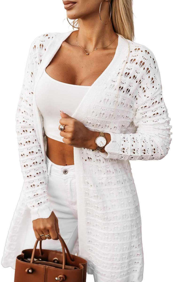 Wavy Trim Open Knit Long Sleeve Cardigan - Body By J'ne