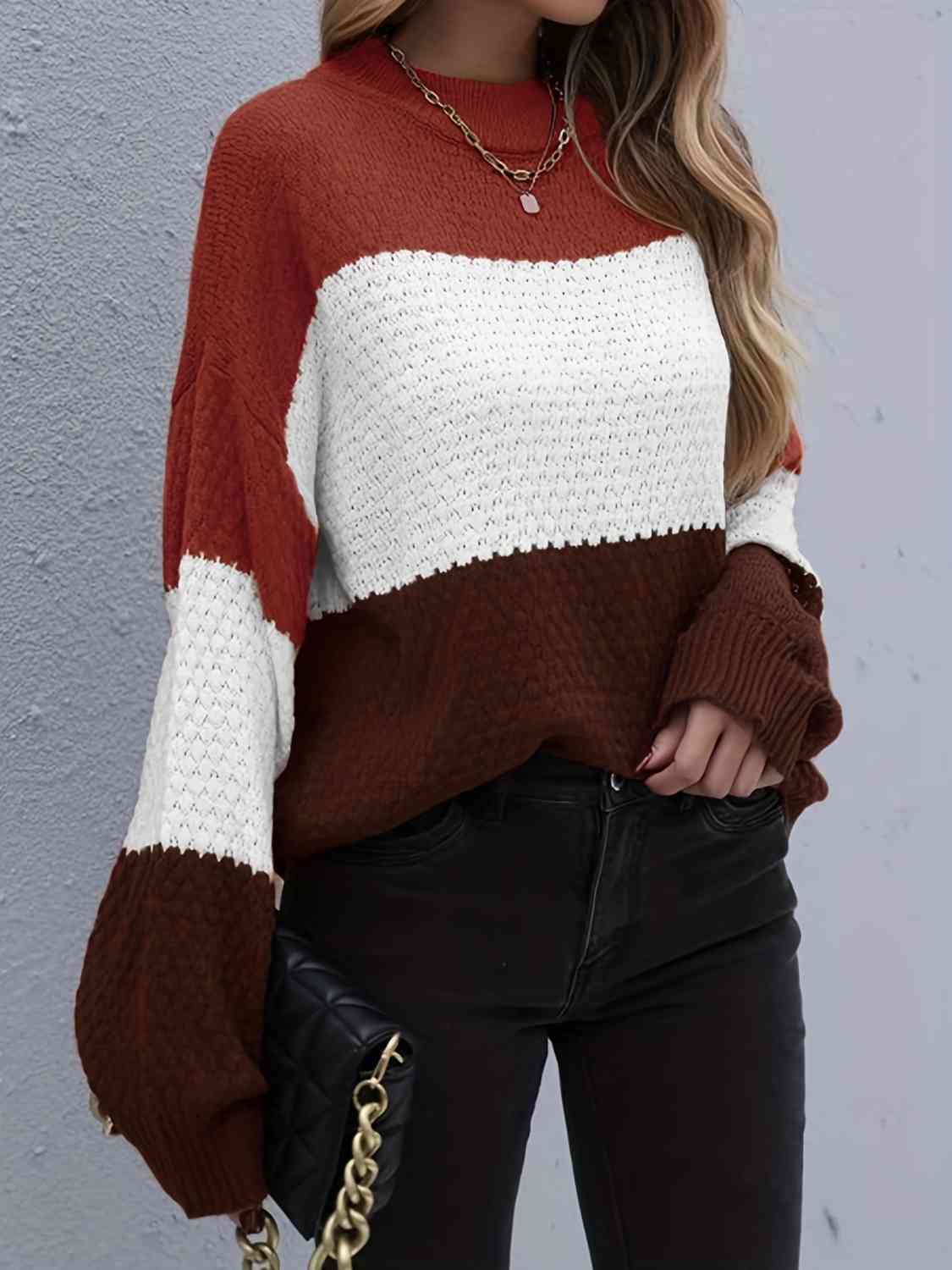 Color Block Dropped Shoulder Sweater - Body By J'ne