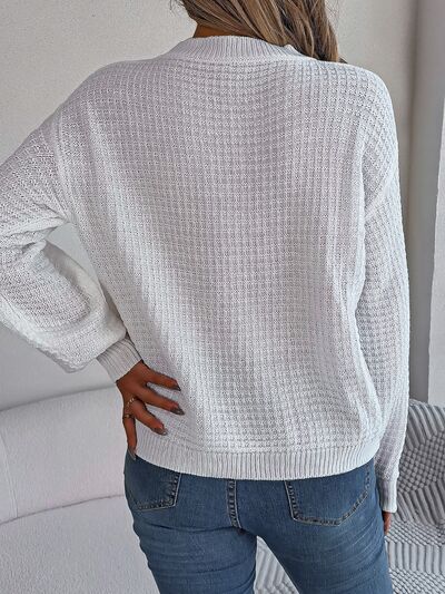 Cable-Knit Round Neck Long Sleeve Sweater - Body By J'ne