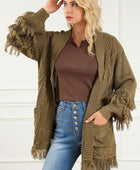 Cable-Knit Fringe Pocketed Cardigan - Body By J'ne