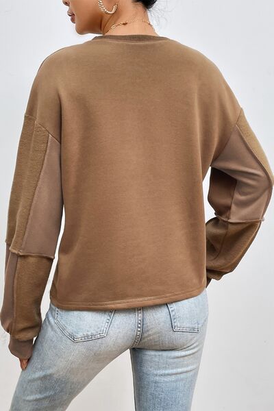 Exposed Seam Round Neck Long Sleeve Sweatshirt - Body By J'ne