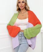 Color Block Open Front Balloon Sleeve Longline Cardigan - Body By J'ne