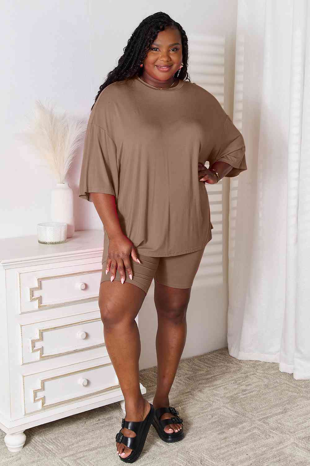 Basic Bae Full Size Soft Rayon Three-Quarter Sleeve Top and Shorts Set - Body By J'ne