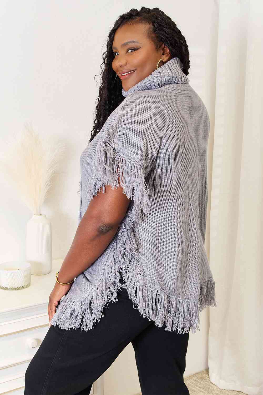 Modern Muse Turtle Neck Fringe Poncho - Body By J'ne