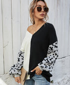 Leopard Color Block V-Neck Tunic Pullover Sweater - Body By J'ne