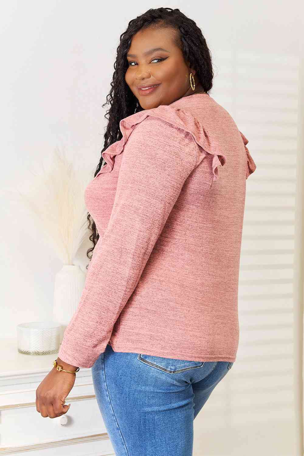 Ruffle Shoulder Long Sleeve T-Shirt - Body By J'ne