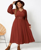 Plus Size Lace Detail V-Neck Balloon Sleeve Dress - Body By J'ne