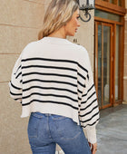 Round Neck Striped Lantern Sleeve Sweater - Body By J'ne