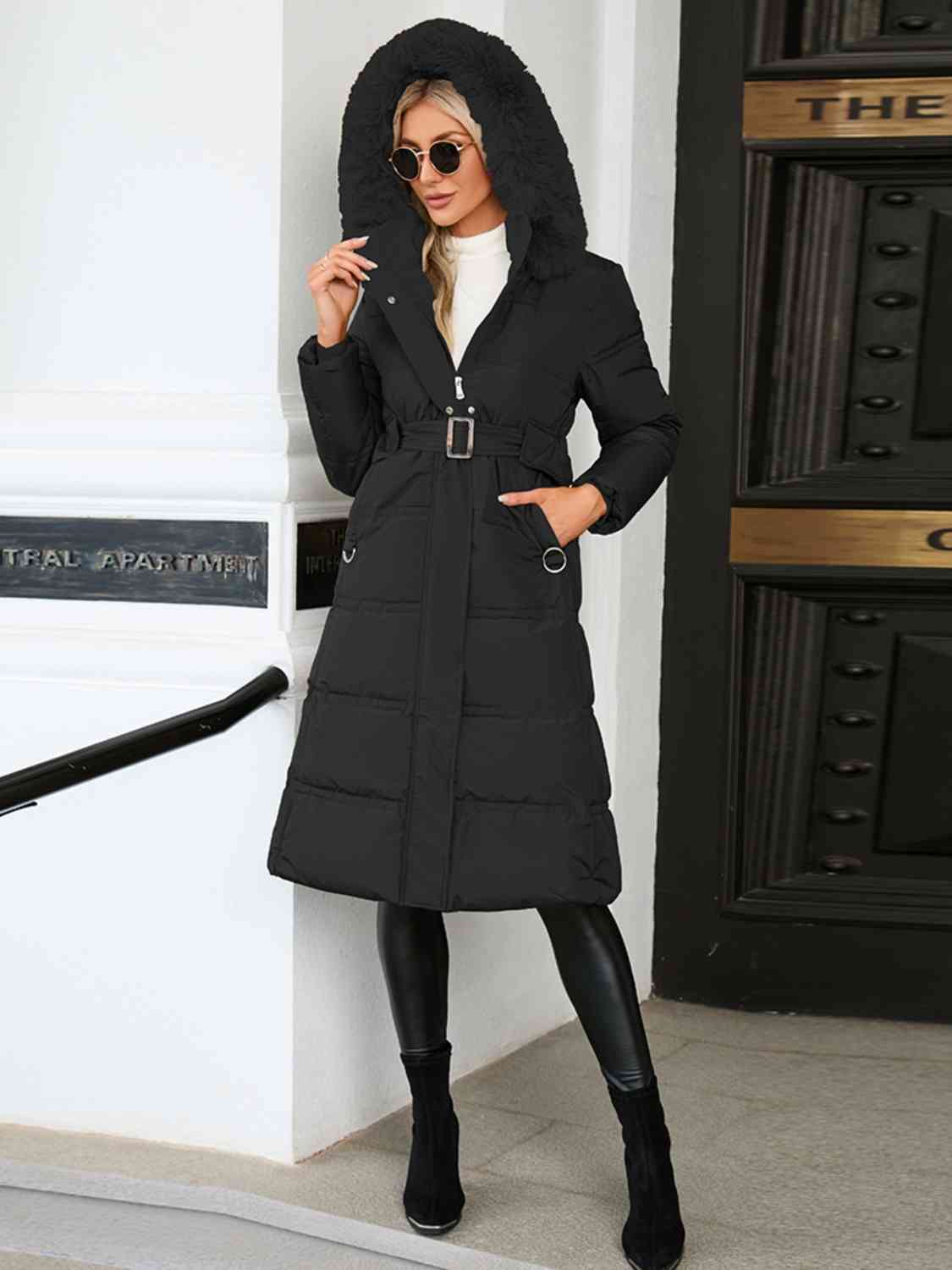 Longline Hooded Winter Coat with Pockets - Body By J'ne