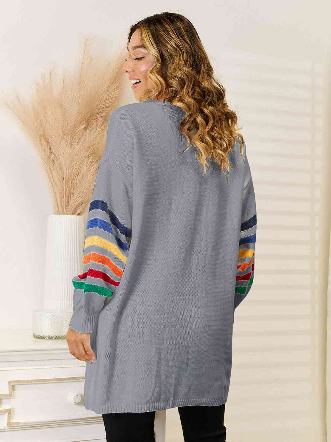 Striped Open Front Dropped Shoulder Cardigan - Body By J'ne
