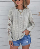 Openwork Lantern Sleeve Dropped Shoulder Sweater - Body By J'ne