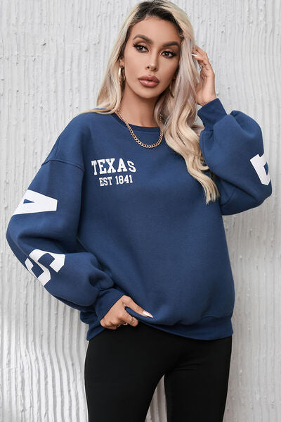 Letter Graphic Round Neck Dropped Shoulder Sweatshirt - Body By J'ne