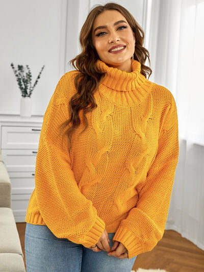 Cable-Knit Turtleneck Dropped Shoulder Sweater - Body By J'ne