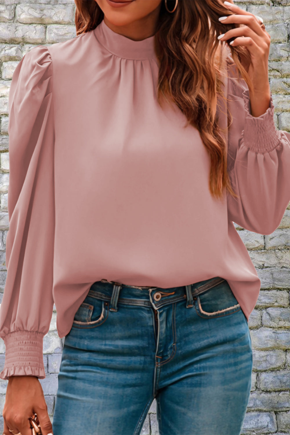 Mock Neck Puff Sleeve Blouse - Body By J'ne