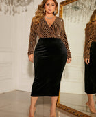 Plus Size Surplice Neck Long Sleeve Slit Dress - Body By J'ne