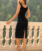 Sequin Sleeveless Slit Dress - Body By J'ne