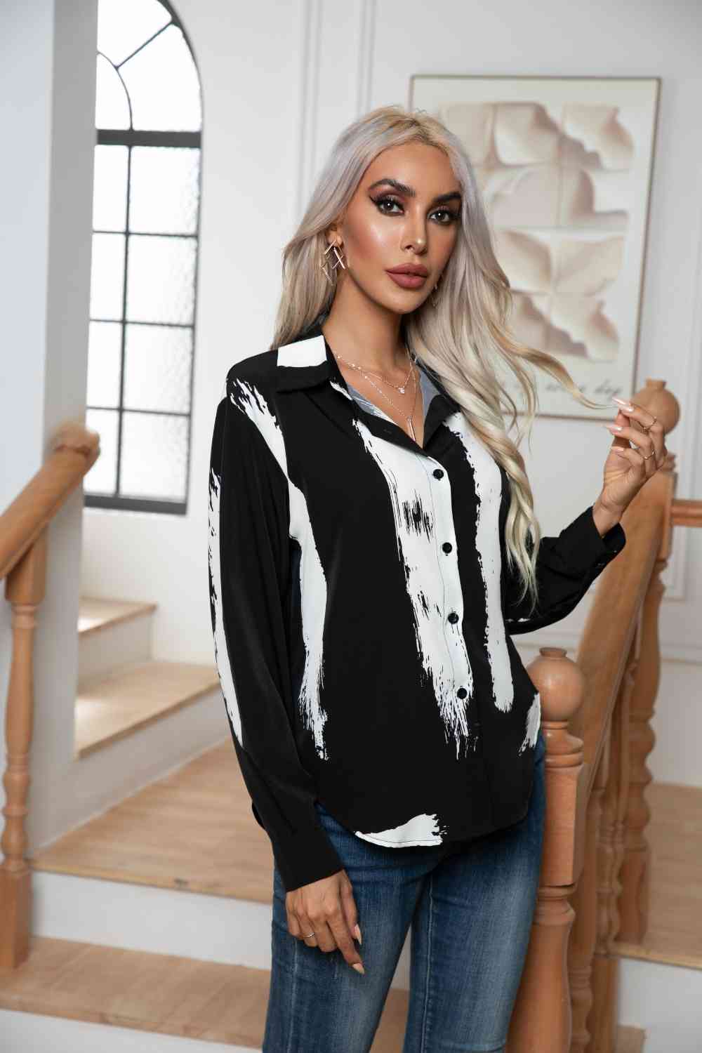 Tie-Dye Collared Neck Buttoned Shirt - Body By J'ne