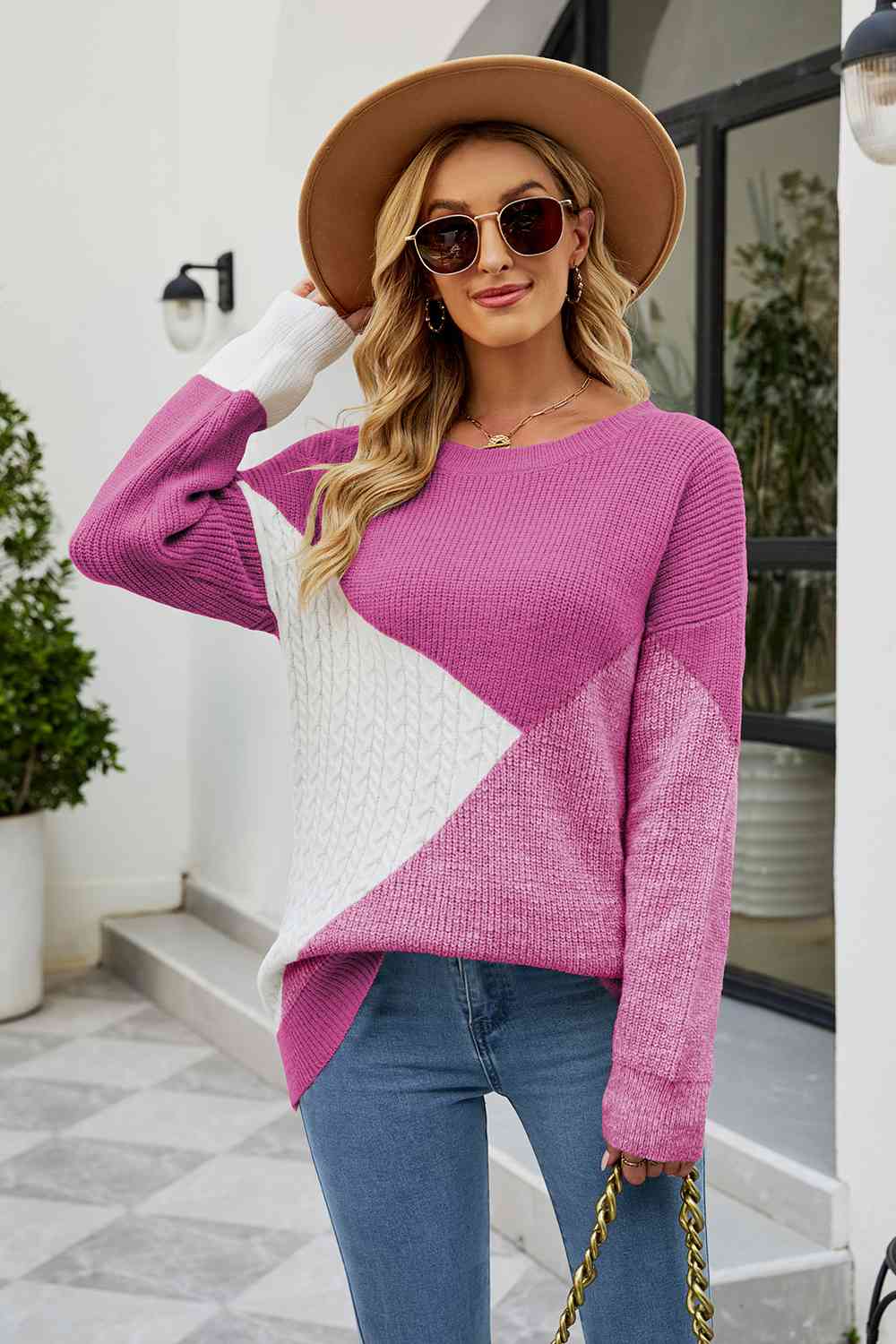 Color Block Round Neck Sweater - Body By J'ne