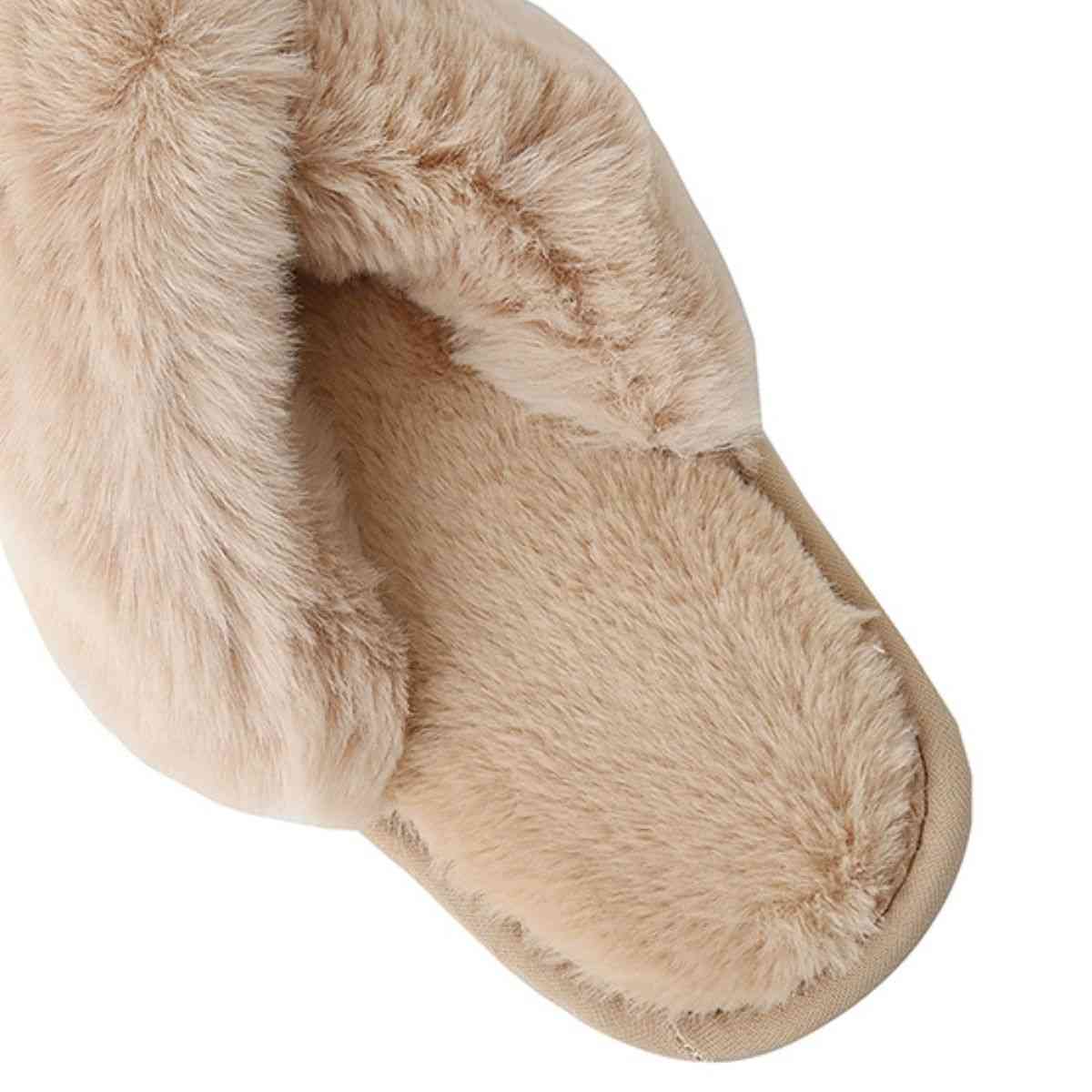 Faux Fur Crisscross Strap Slippers - Body By J'ne