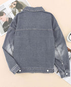 Button Up Dropped Shoulder Denim Jacket with Pockets - Body By J'ne