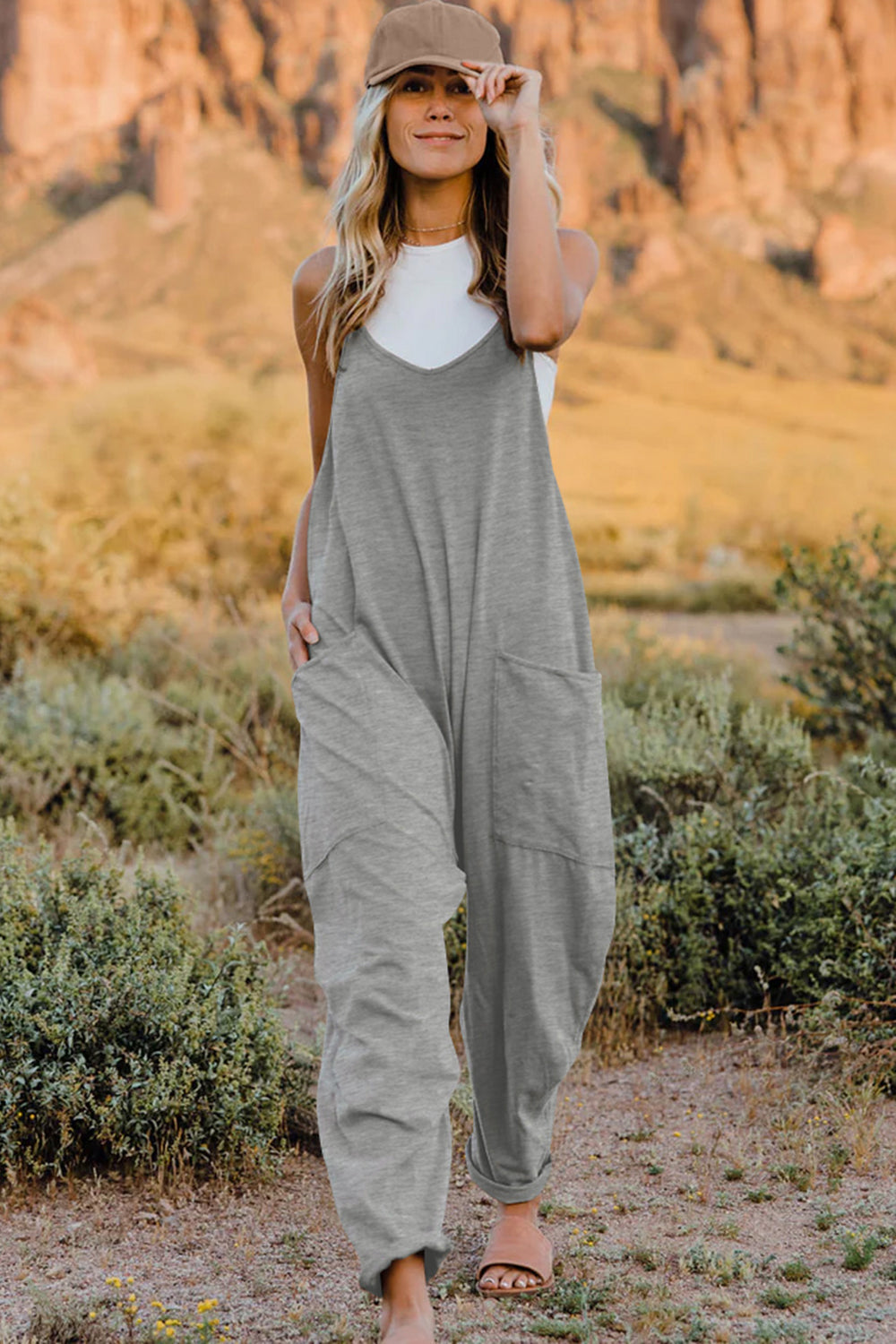 Double Take  V-Neck Sleeveless Jumpsuit with Pocket - Body By J'ne